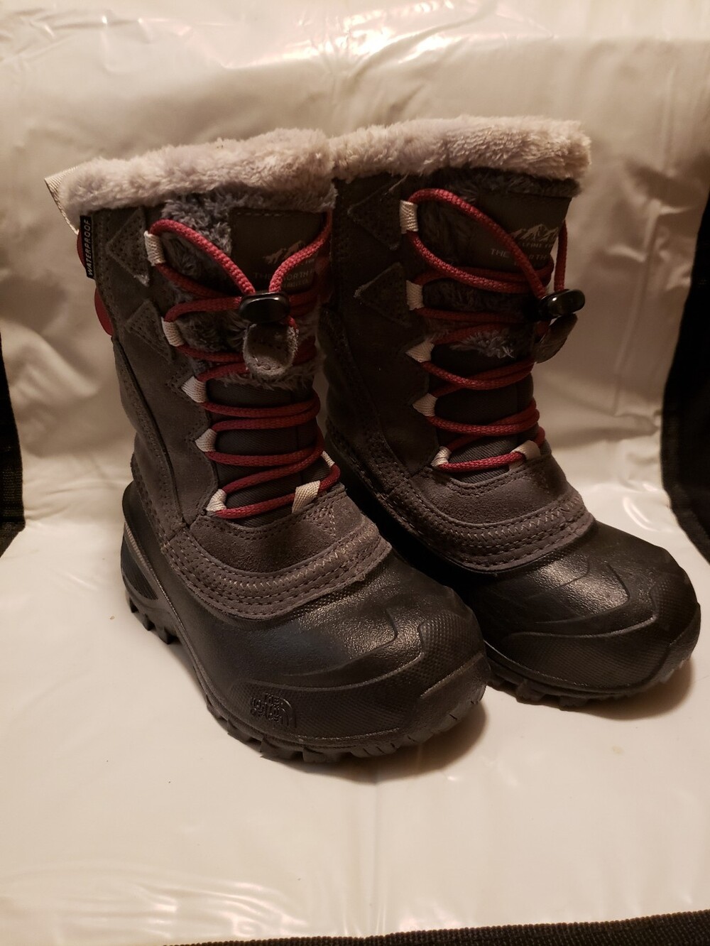 Kids Waterproof Winter Boots - Gray with Maroon Accents